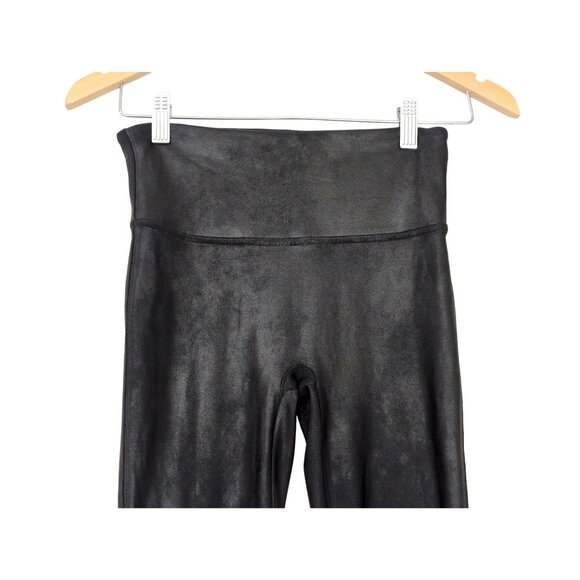 Spanx Faux Leather Leggings Women M Tall Black Shiny Shapewear Stretch Rocker - Picture 4 of 12